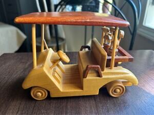 Vintage Handcrafted Wooden Golf Cart with 2 Golf Bags
